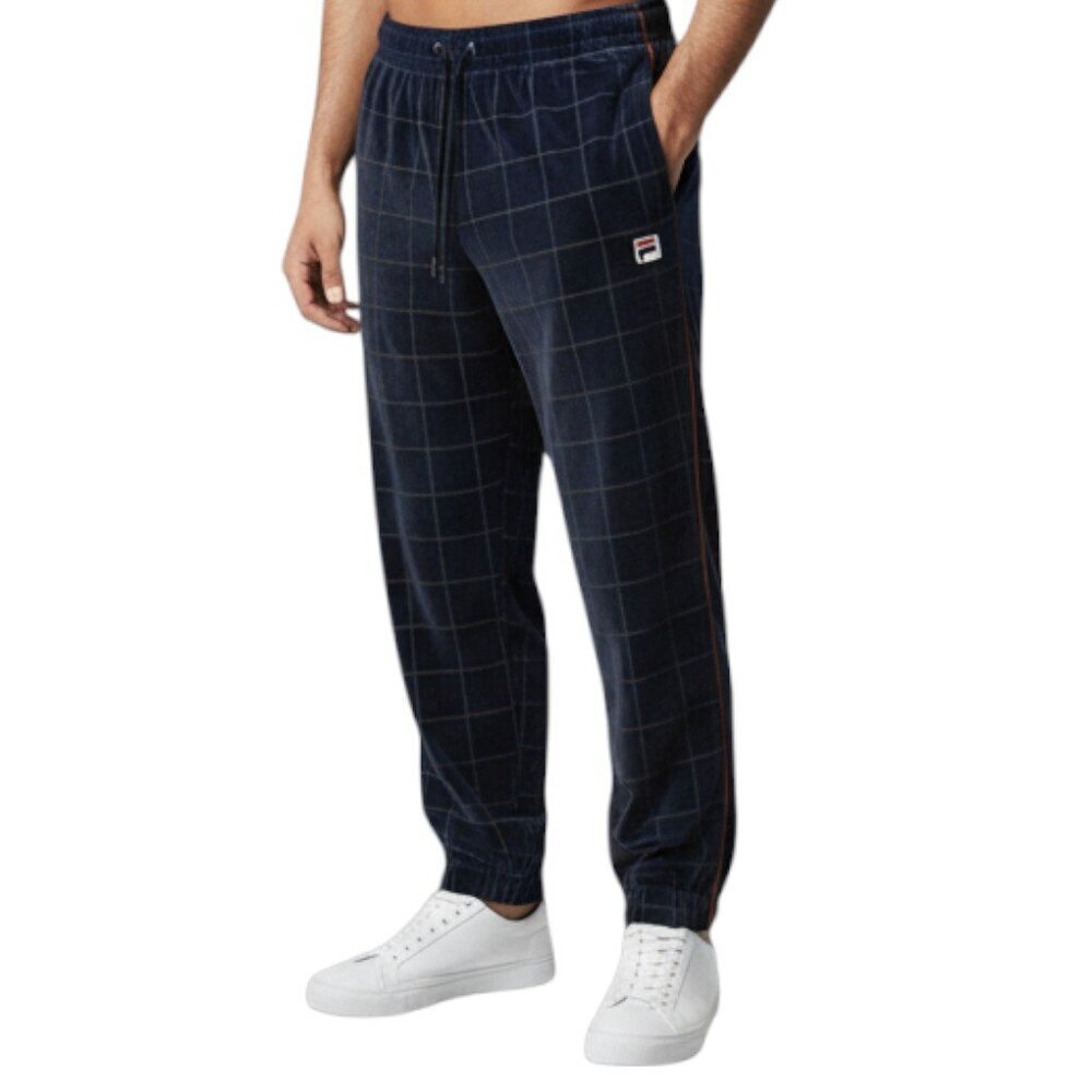 NWT‎ FILA Ivy League Velour Trackpants Mens M Navy Logo Pattern Sweatpants Pants